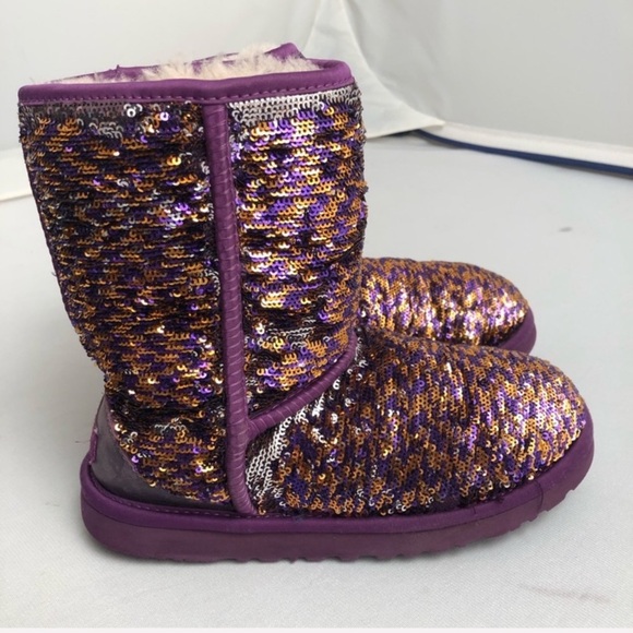 UGG Classic short purple reversible sequin boots 5 - Picture 2 of 8